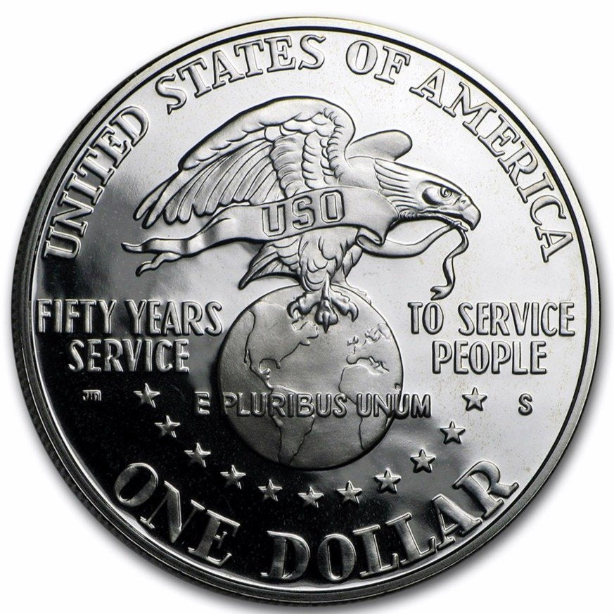 1991-S United Service Organizations (USO) 50th Anniversary Silver Dollar Proof OGP 10471.OGP — Holder