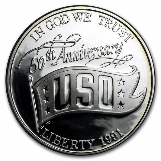 1991-S United Service Organizations (USO) 50th Anniversary Silver Dollar Proof OGP 10471.OGP — Reverse