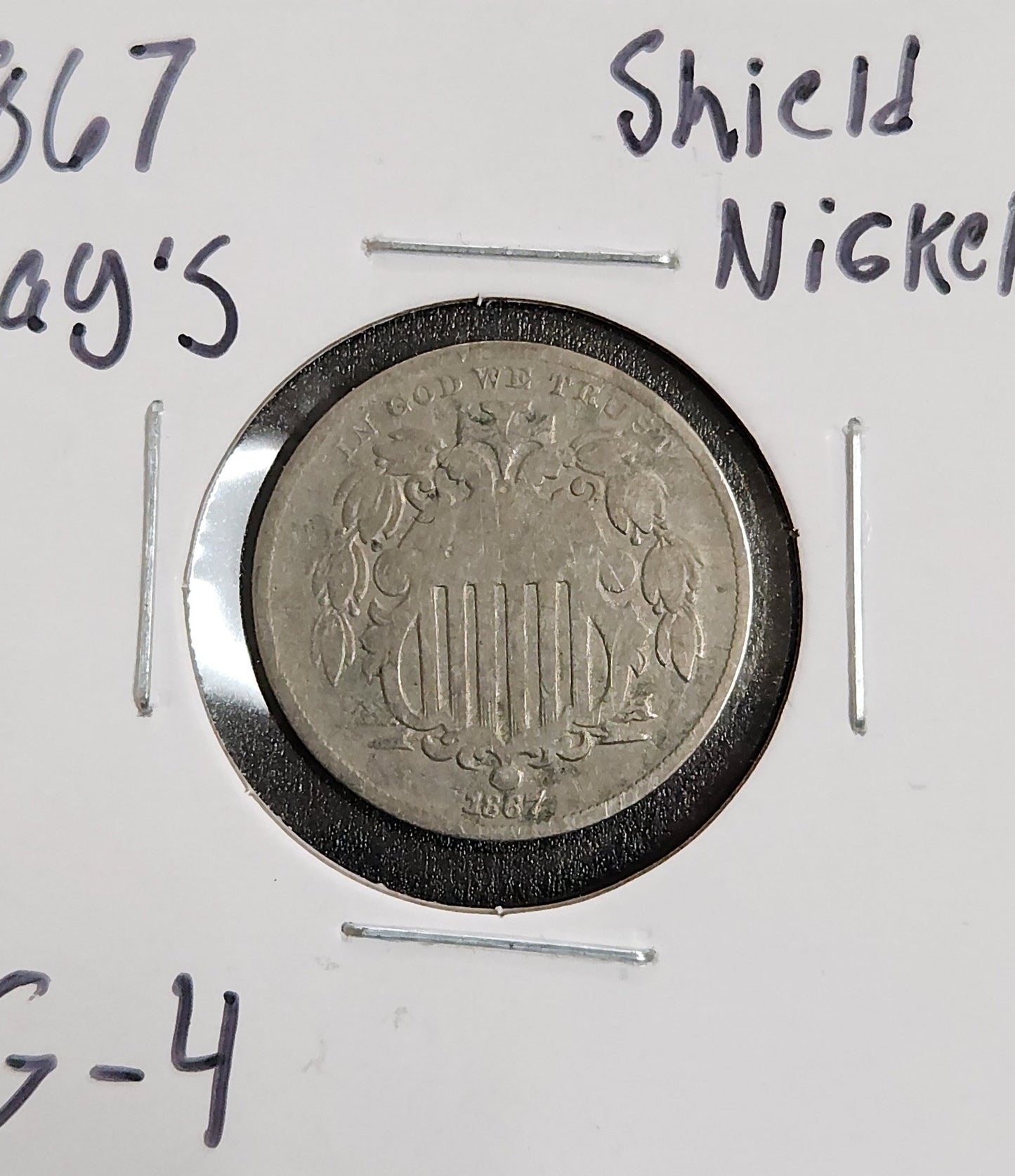 1867 Ray's Shield Nickel G-4 — Obverse