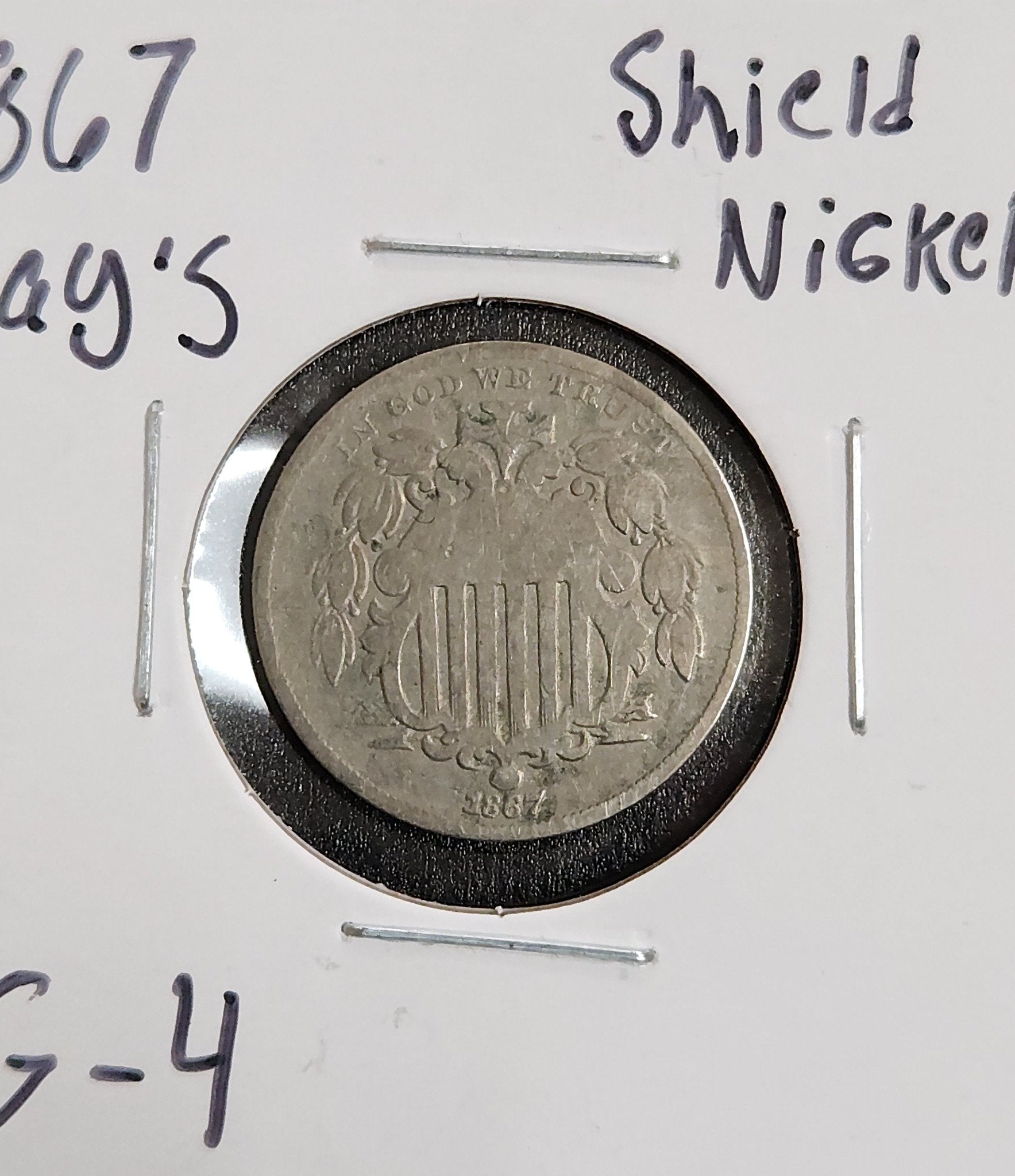 1867 Ray's Shield Nickel G-4 — Obverse