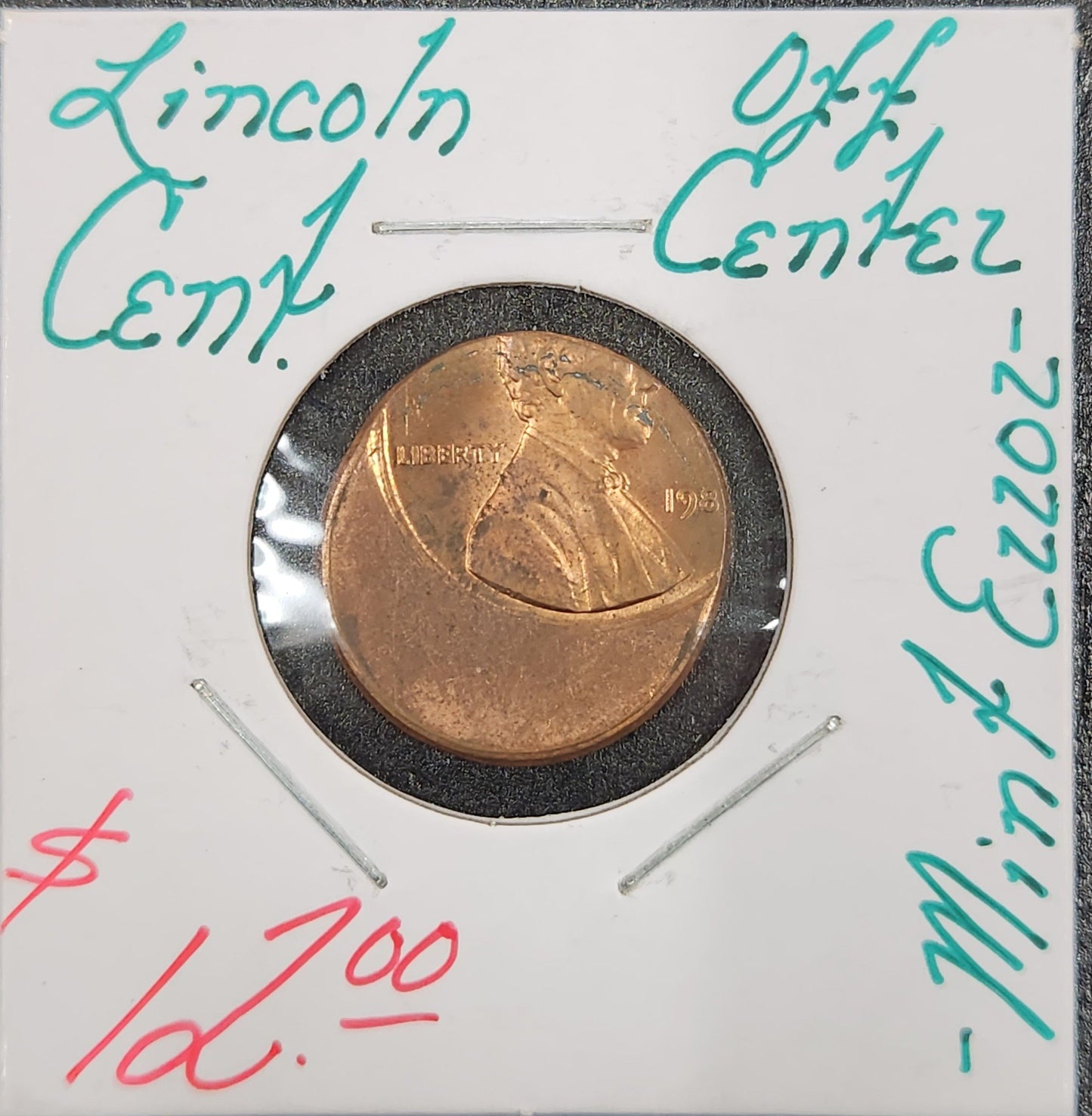 Lincoln Cent Off Center Mint Error K6UZ — Obverse