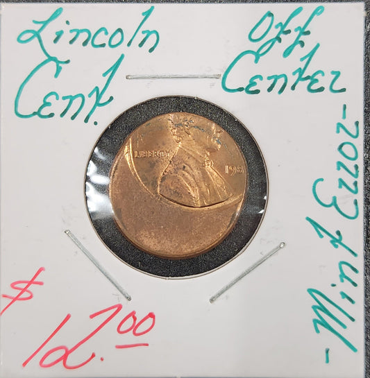 Lincoln Cent Off Center Mint Error K6UZ — Obverse