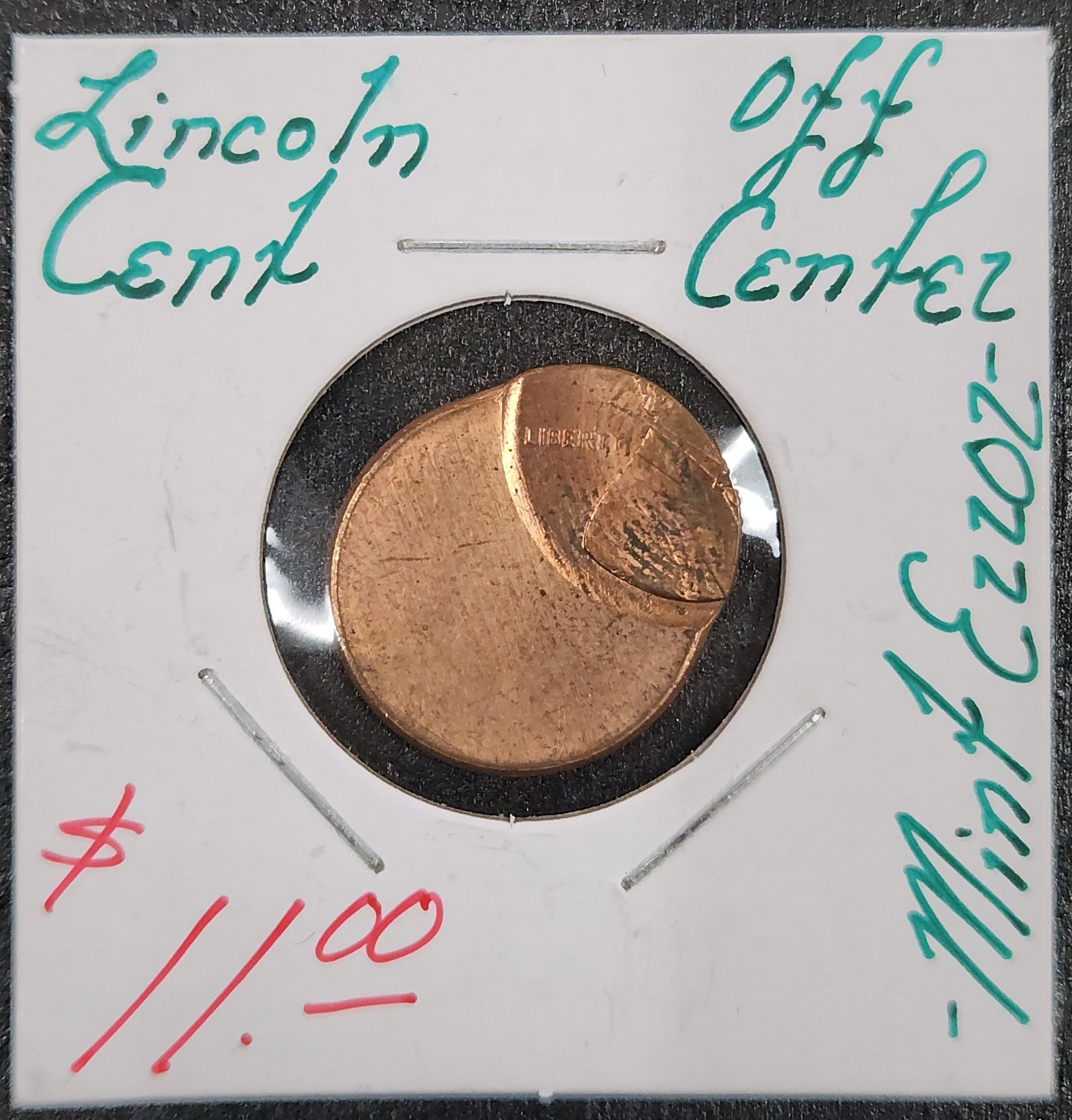 Lincoln Cent Off Center Mint Error KAXK — Obverse