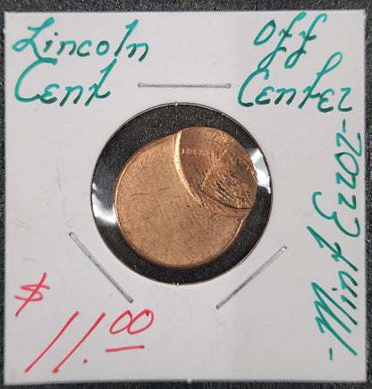 Lincoln Cent Off Center Mint Error KAXK — Obverse
