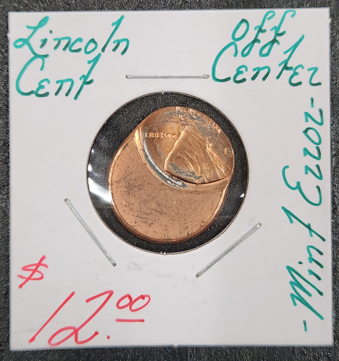 Lincoln Cent Off Center Mint Error TZCH — Obverse