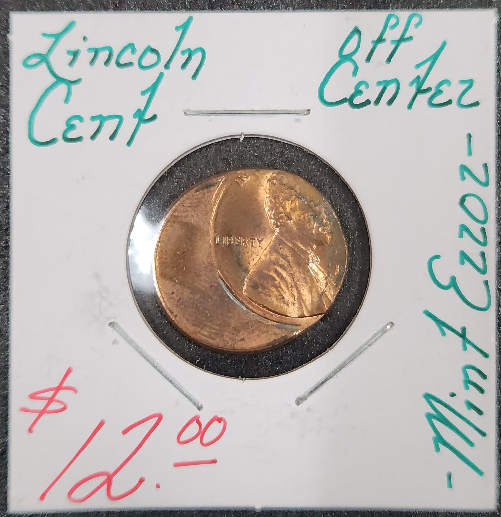 Lincoln Cent Off Center Mint Error ER2P — Obverse