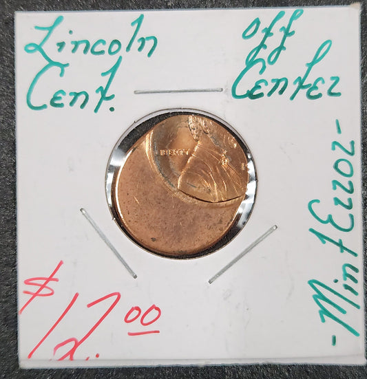 Lincoln Cent Off Center Mint Error ZMPH — Obverse