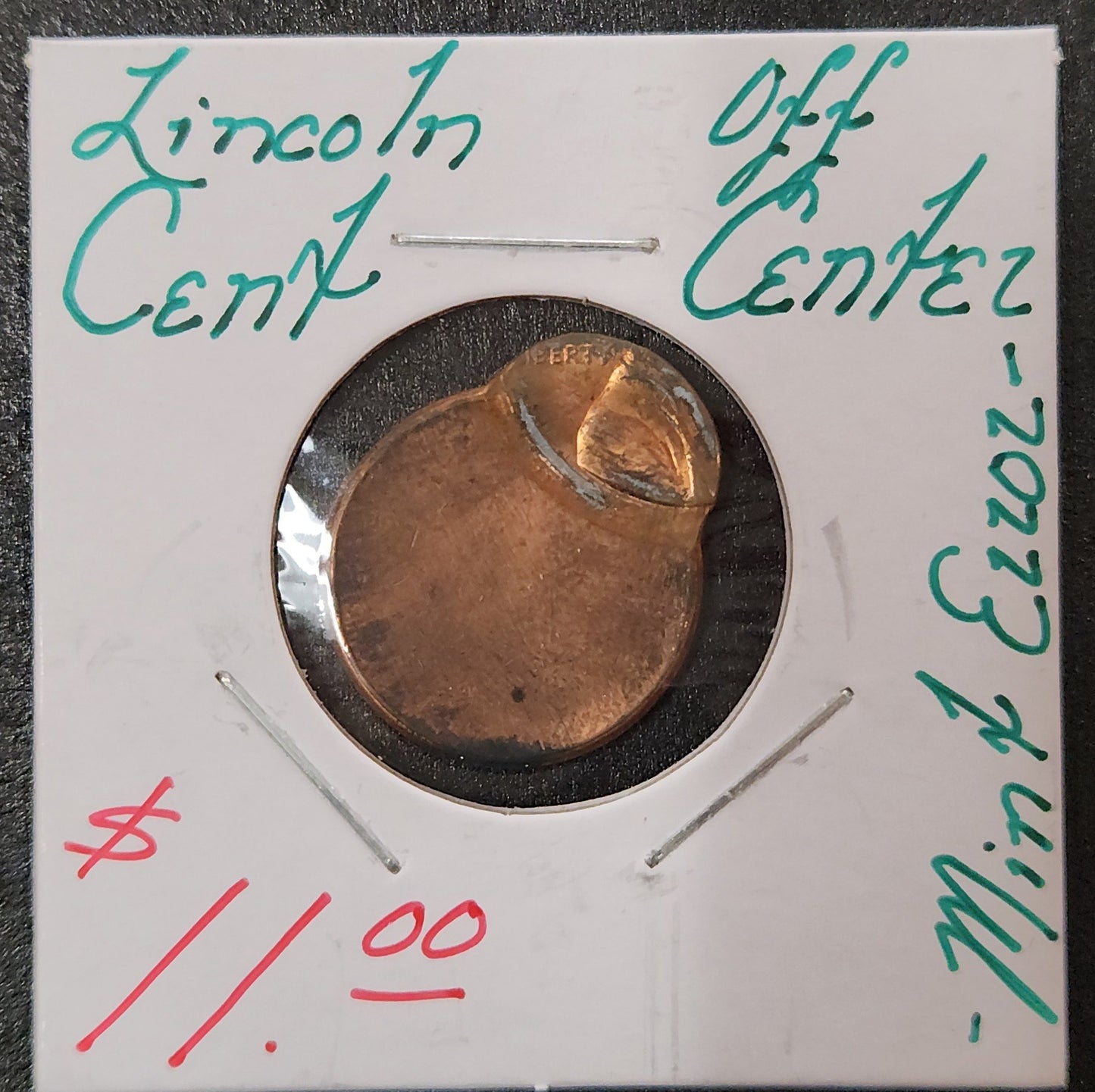 Lincoln Cent Off Center Mint Error NZYQ — Obverse