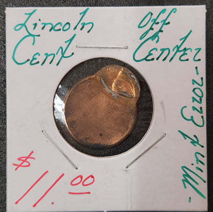 Lincoln Cent Off Center Mint Error NZYQ — Obverse