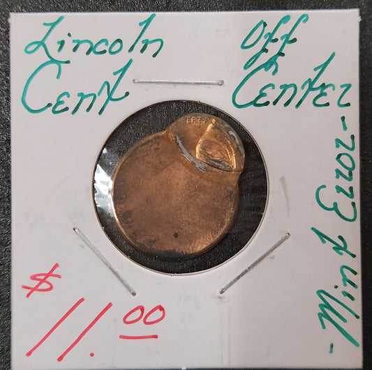 Lincoln Cent Off Center Mint Error NZYQ — Obverse