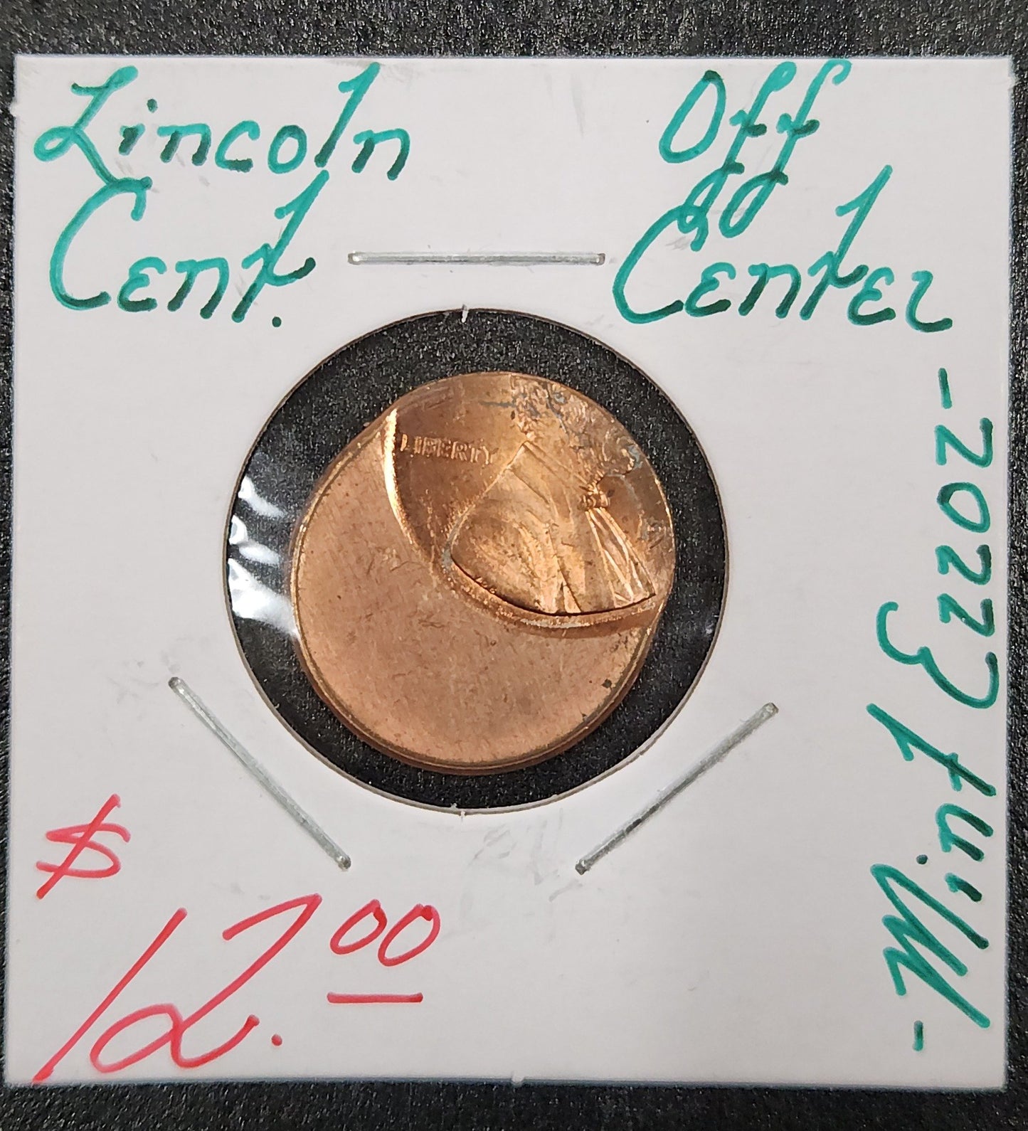 Lincoln Cent Off Center Mint Error VFE5 — Obverse