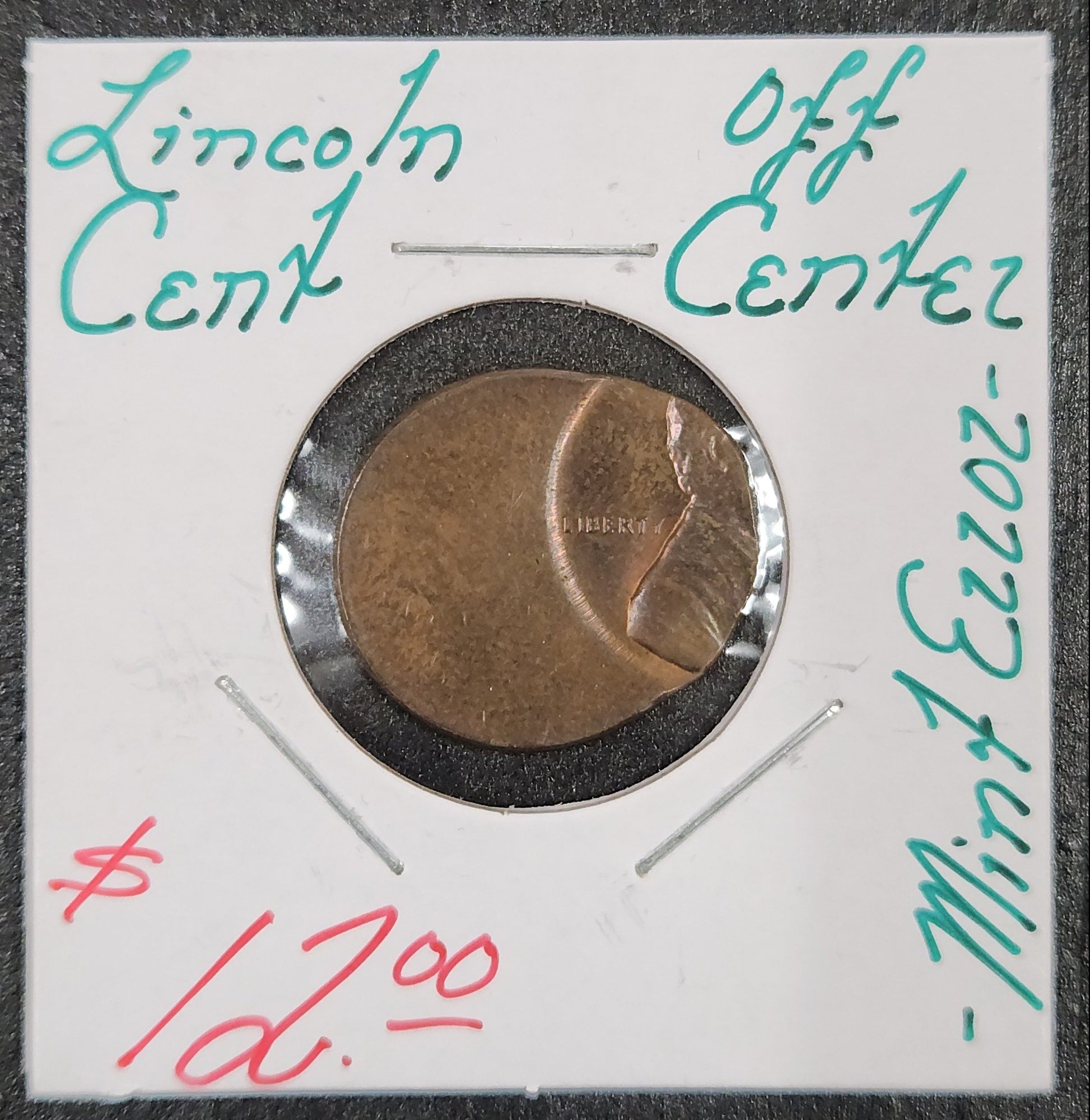 Lincoln Cent Off Center Mint Error CQ6E — Obverse