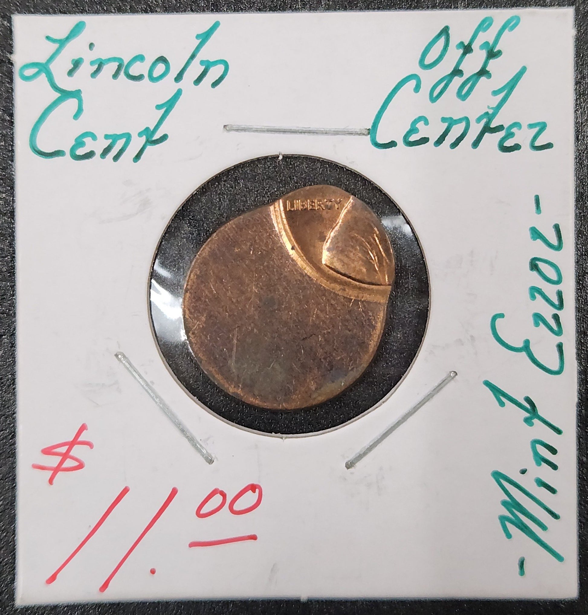 Lincoln Cent Off Center Mint Error GEHK — Obverse