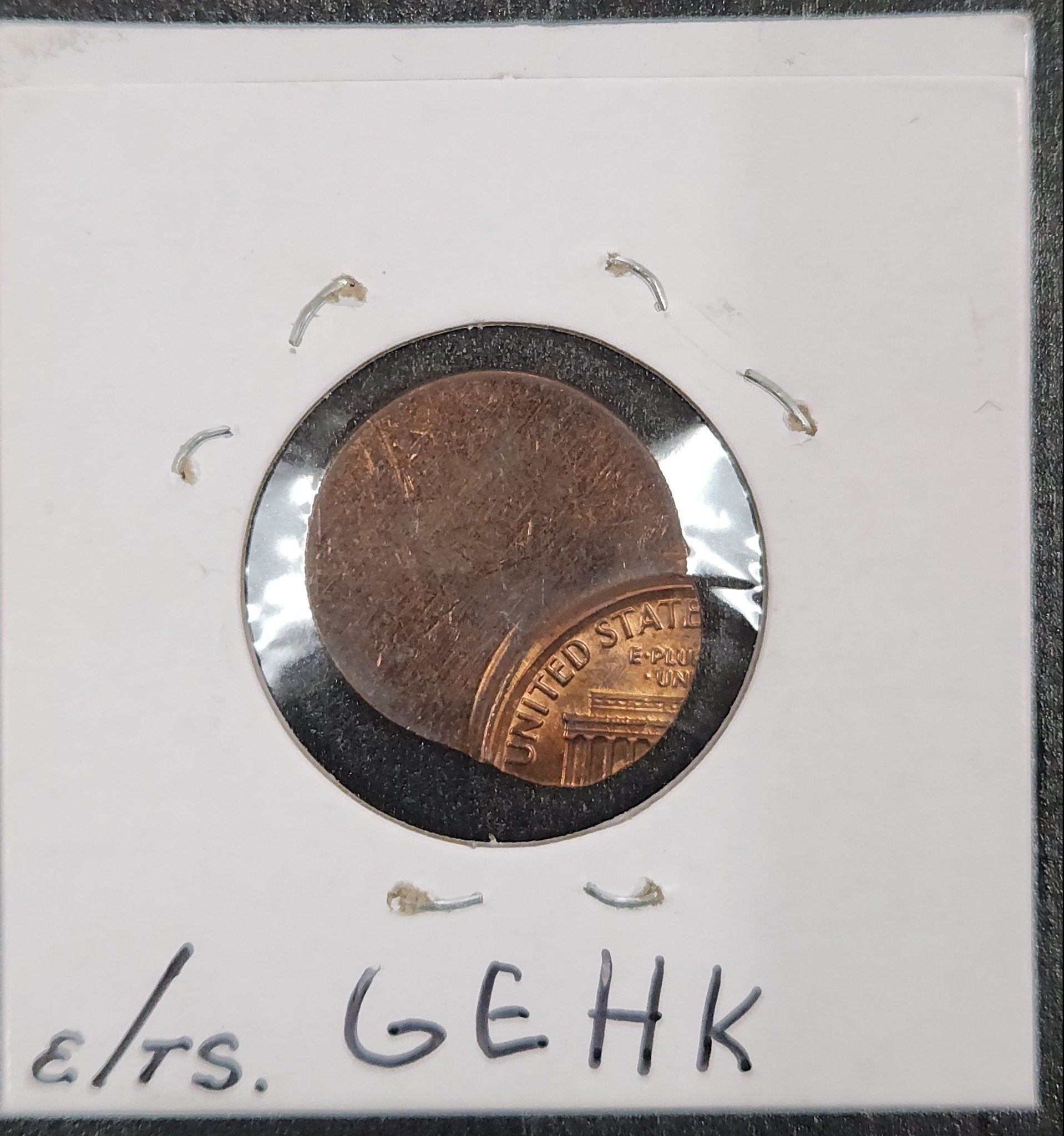 Lincoln Cent Off Center Mint Error GEHK — Reverse