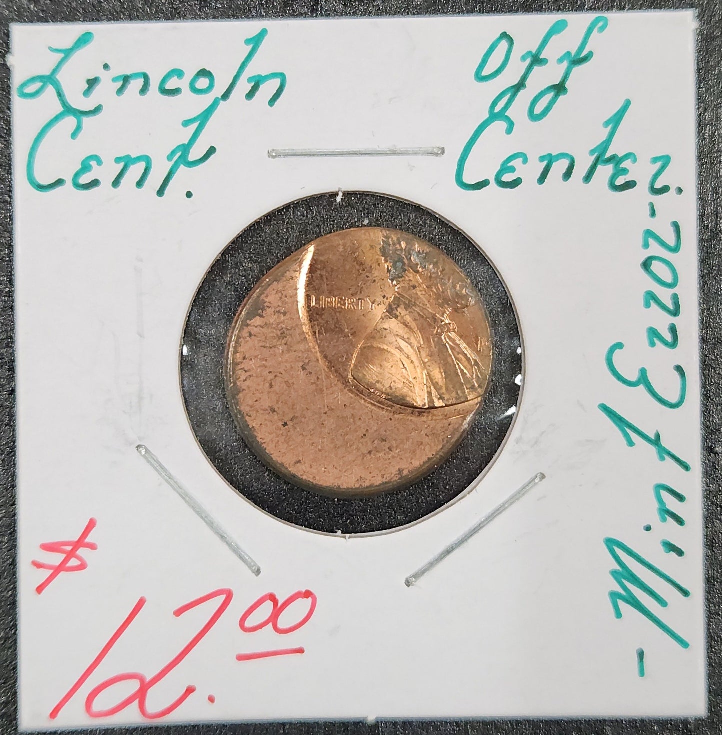 Lincoln Cent Off Center Mint Error GJGG — Obverse