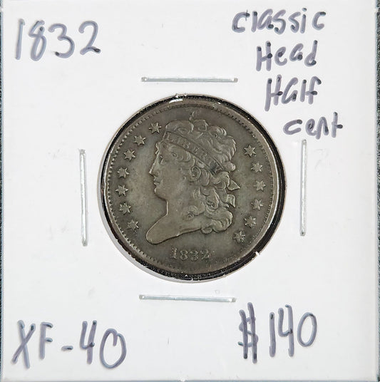 1832 Classic Head Half Cent XF-40 552.40 — Obverse
