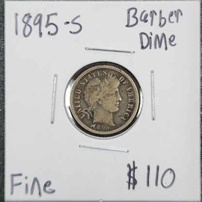 1895-S Barber Dime Fine 4354.F — Obverse