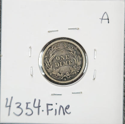 1895-S Barber Dime Fine 4354.F — Reverse