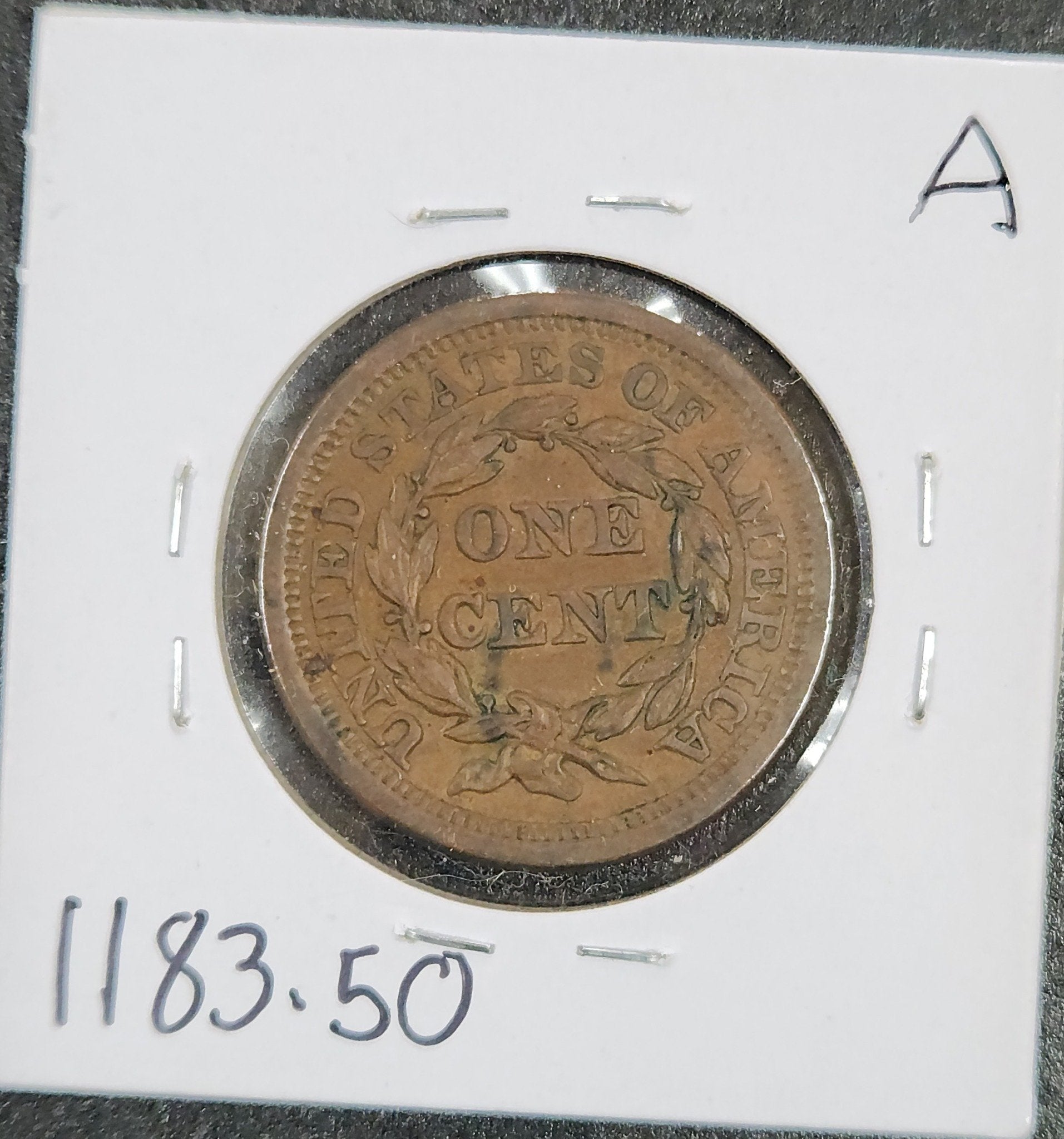 1855 Braided Hair Cent Slanting "5"AU-50 1183.50 — Reverse