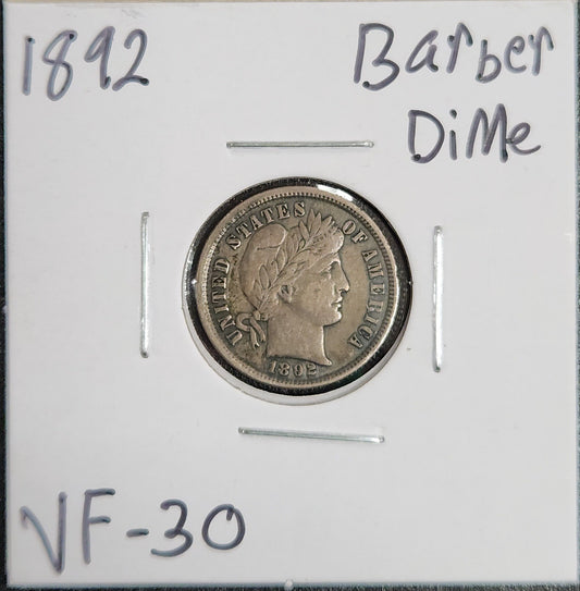 1892 Barber Dime VF-30 4321.30 — Obverse