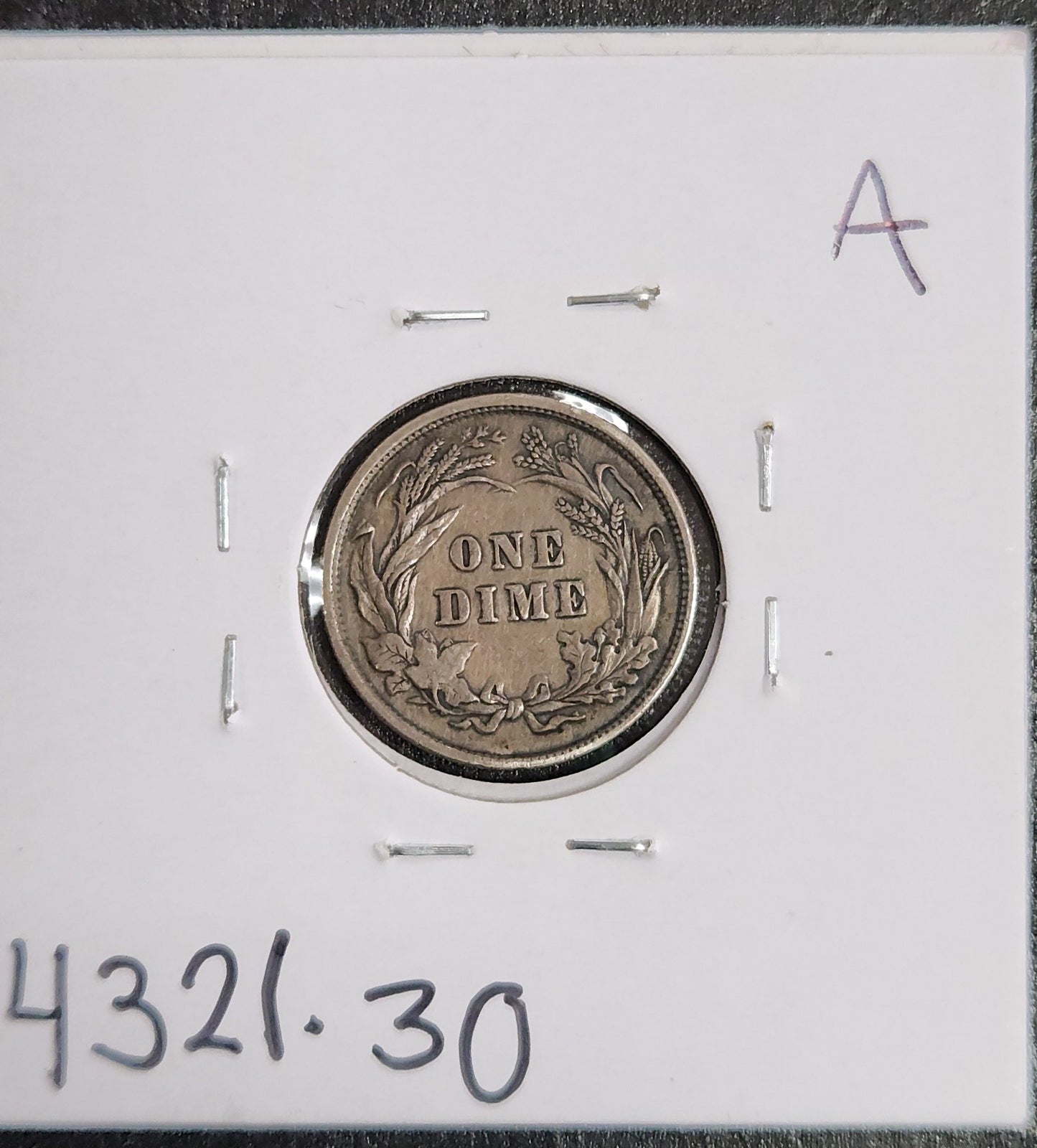 1892 Barber Dime VF-30 4321.30 — Reverse