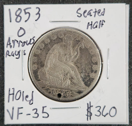 1853'O Seated Half Arrows Ray's Holed VF-35 6331.35 — Obverse