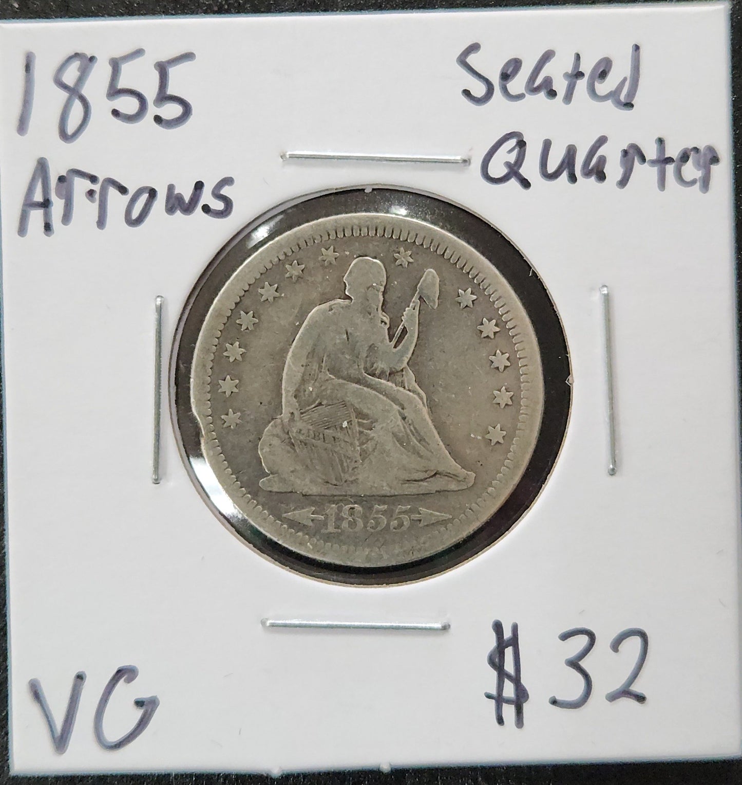 1855 Seated Quarter Arrows VG 5126.10 — Obverse