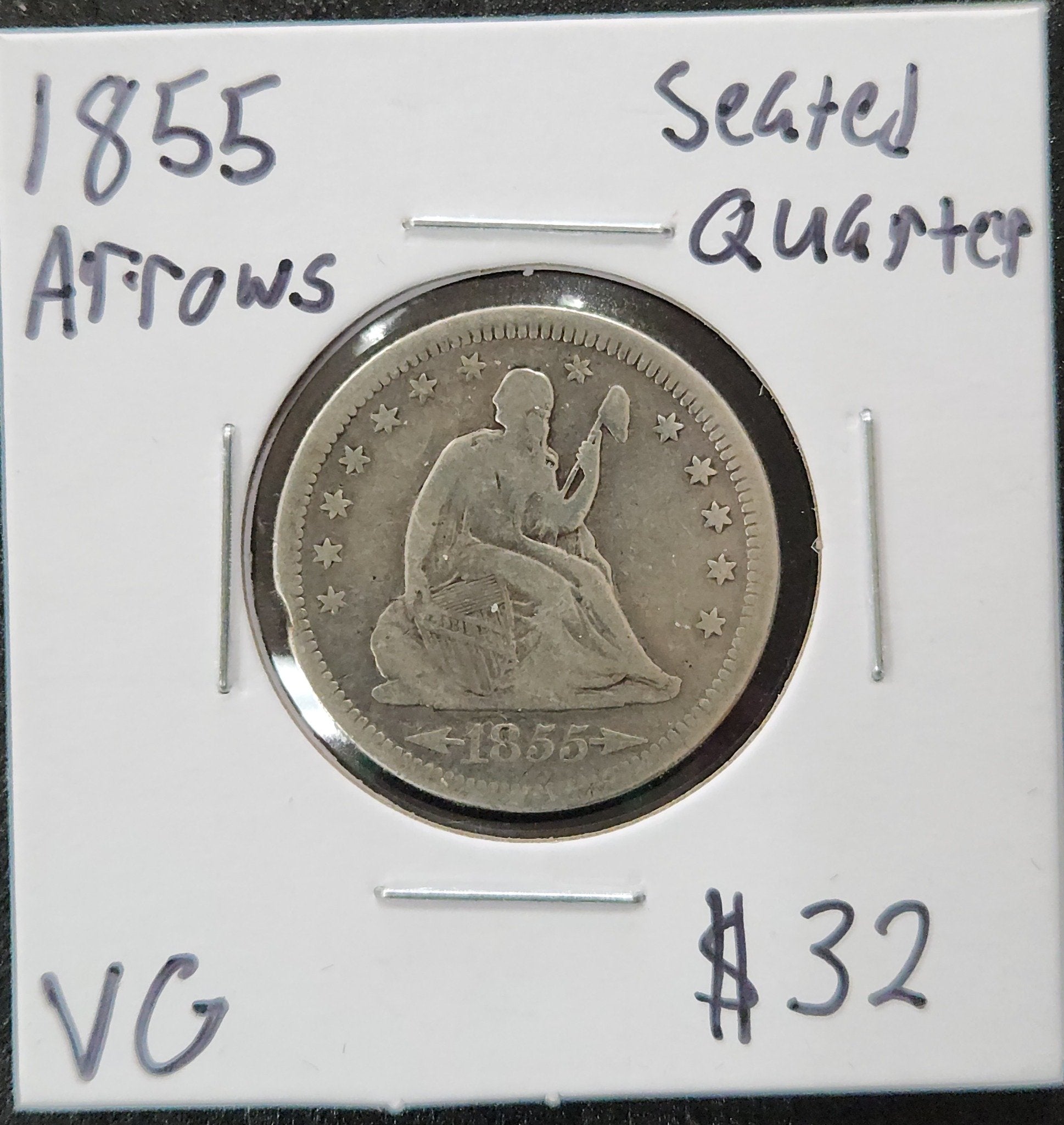 1855 Seated Quarter Arrows VG 5126.10 — Obverse