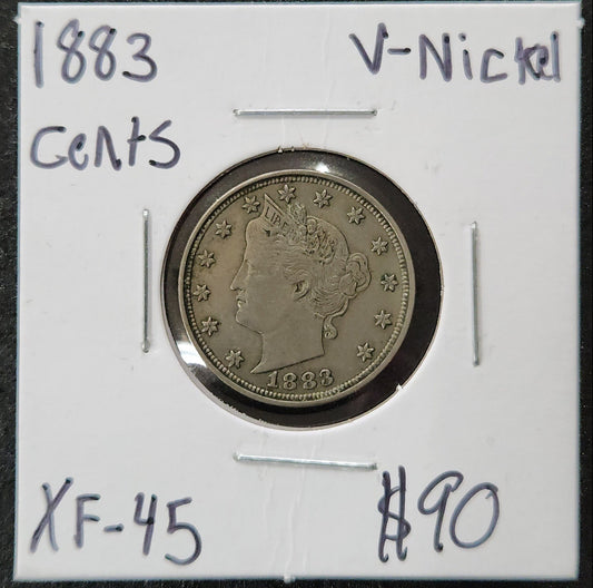 1883 V-Nikel Cents XF-45 2948.45 — Obverse