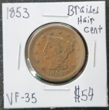 1853 Braided Hair Cent VF-35 1168.35 — Obverse
