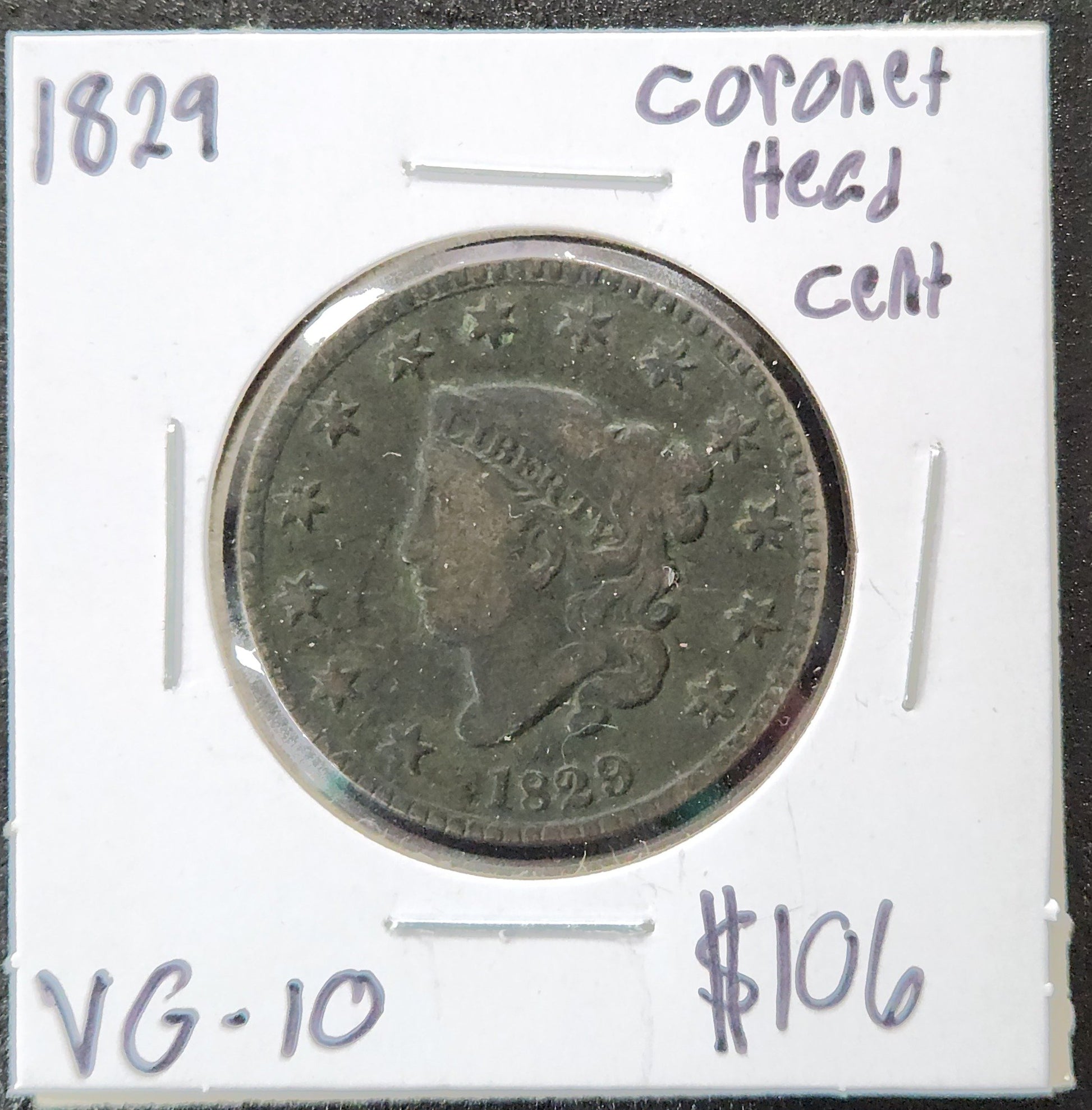 1829 Cornet Head Cent VG-10 955.10 — Obverse