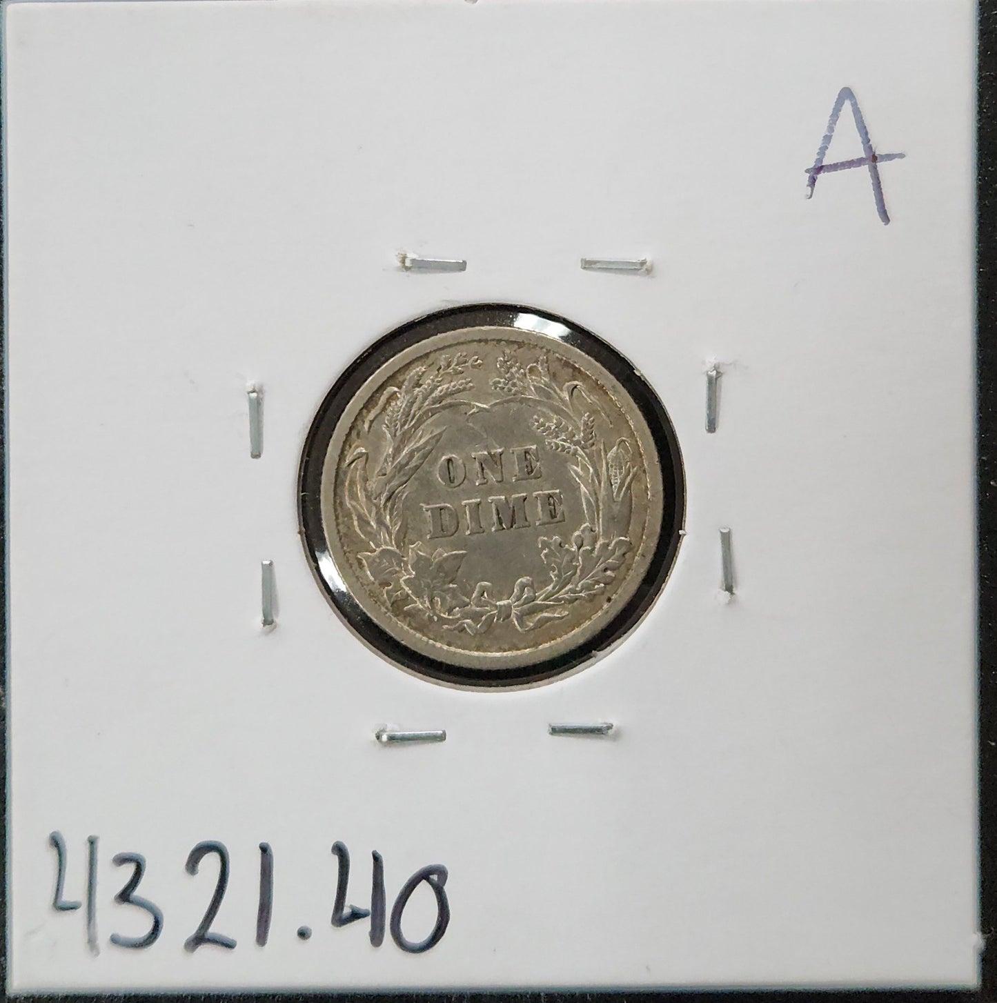 1892 Barber Dime XF-40 4321.40 — Reverse