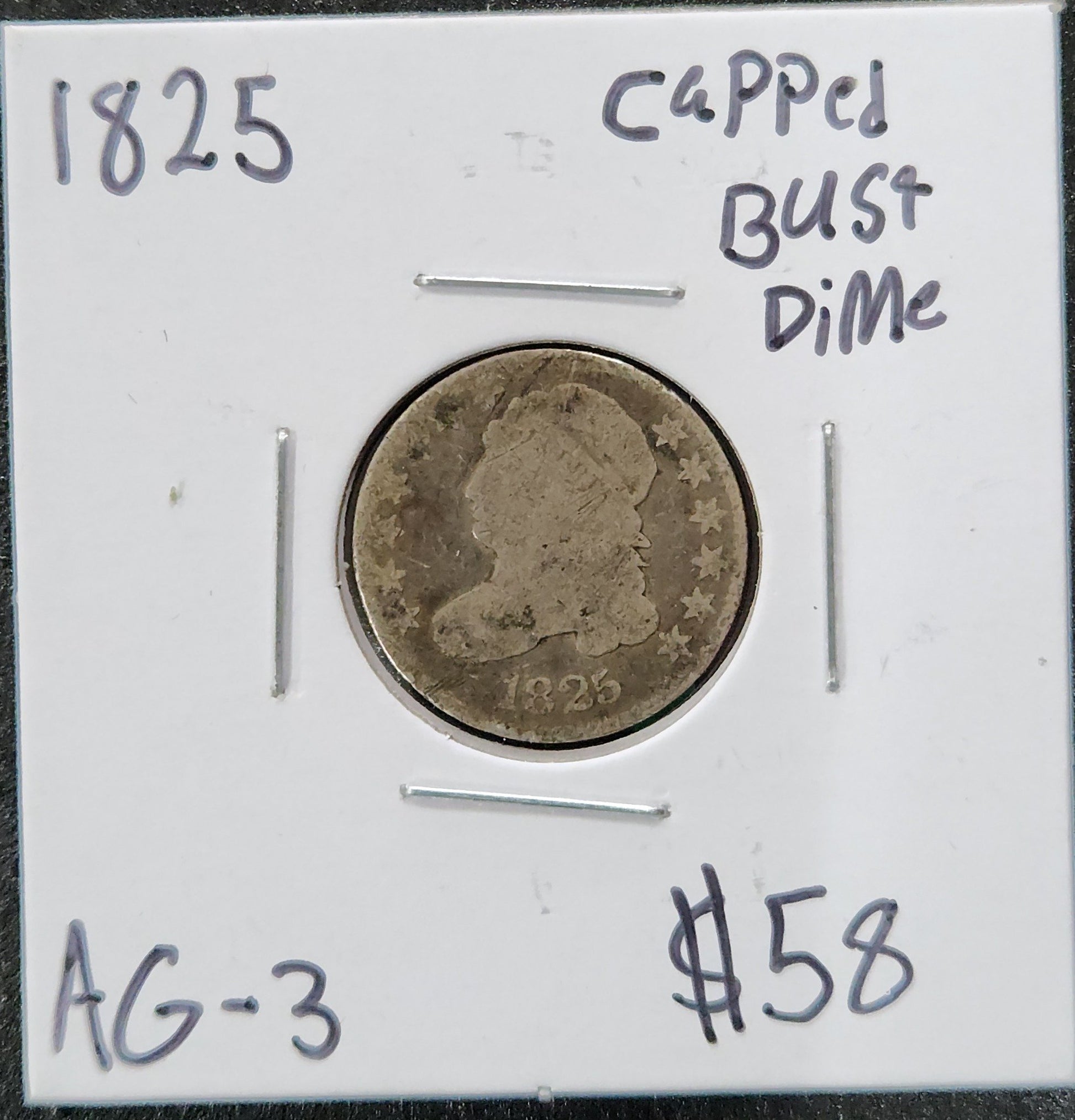 1825 Capped Bust Dime AG-3 3984.3 — Obverse