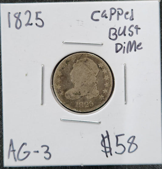 1825 Capped Bust Dime AG-3 3984.3 — Obverse