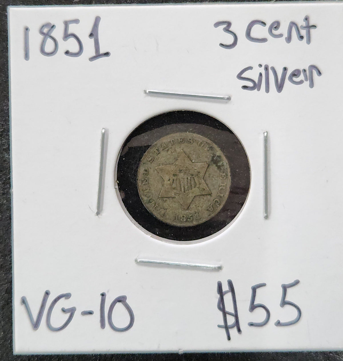 1851 3 Cent Silver VG-10 — Obverse