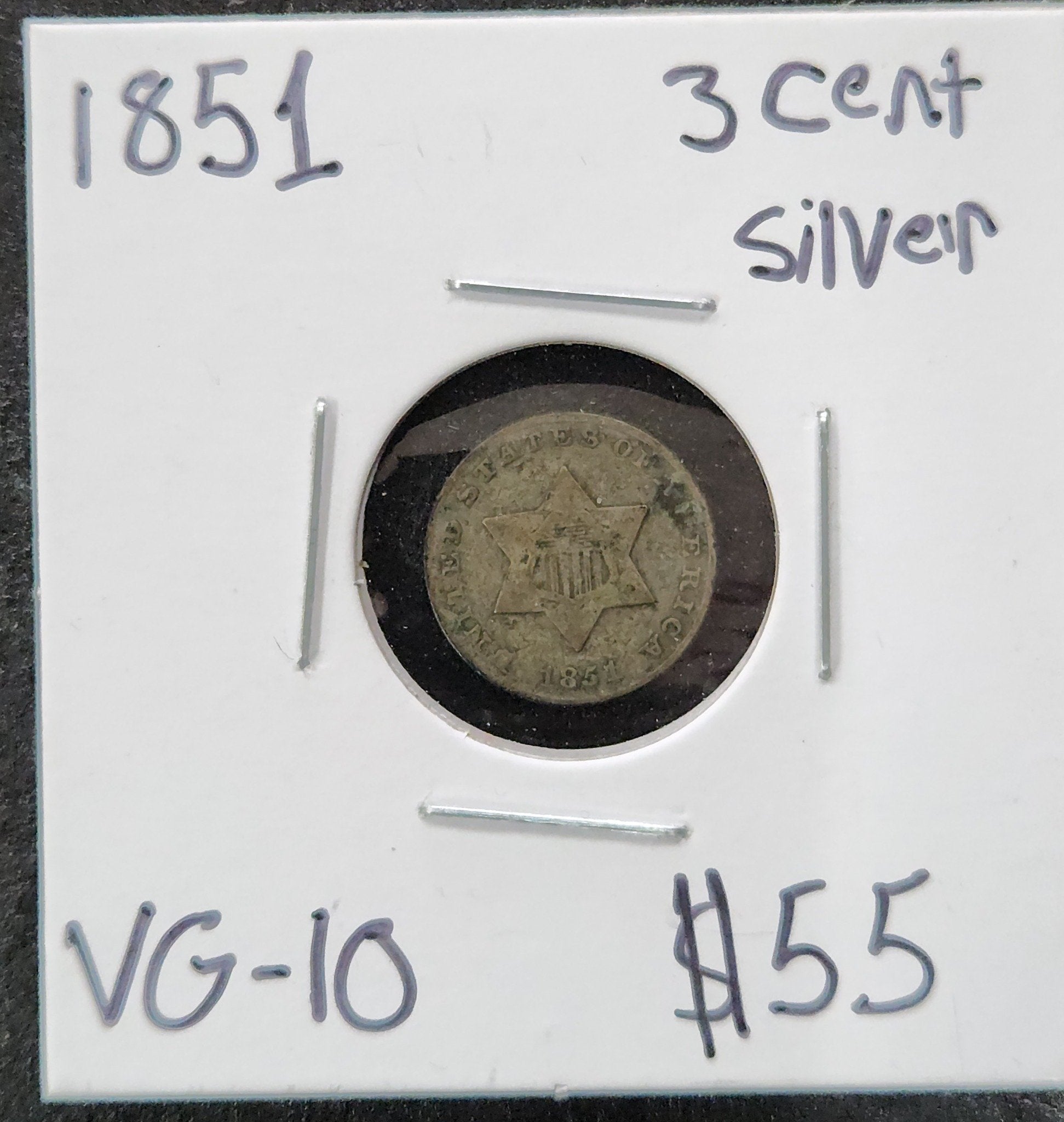 1851 3 Cent Silver VG-10 — Obverse
