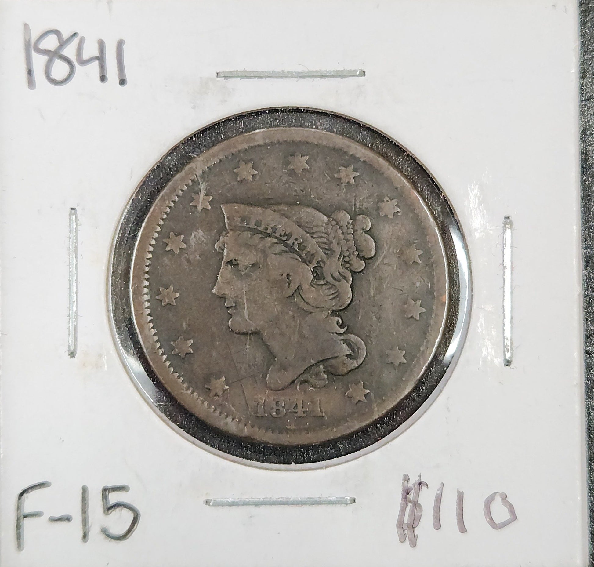 1841 Braided Hair Large Cent F-15 1078.15 — Obverse