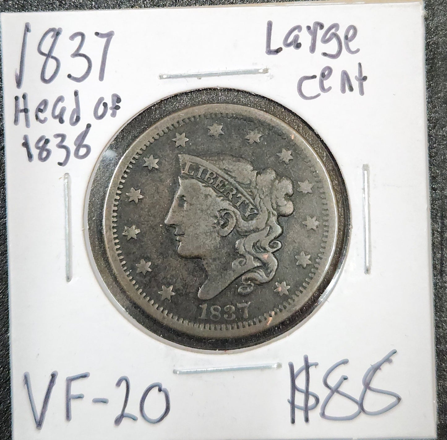 1837 Coronet Head Cent Head Of 1838 VF-20 1030.20 — Obverse