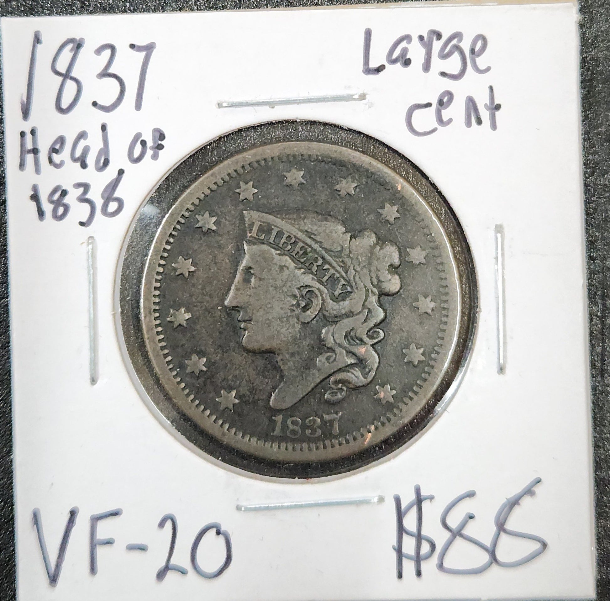 1837 Coronet Head Cent Head Of 1838 VF-20 1030.20 — Obverse