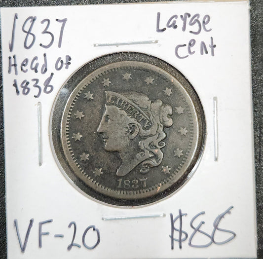 1837 Coronet Head Cent Head Of 1838 VF-20 1030.20 — Obverse