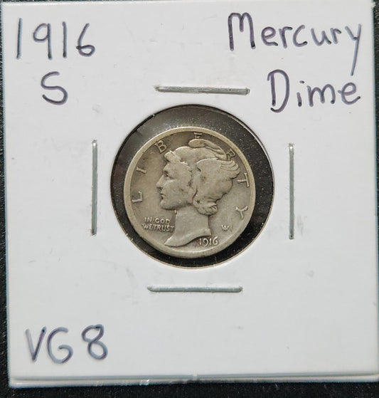 1916-S Mercury Dime VG-8 4525.8 — Obverse