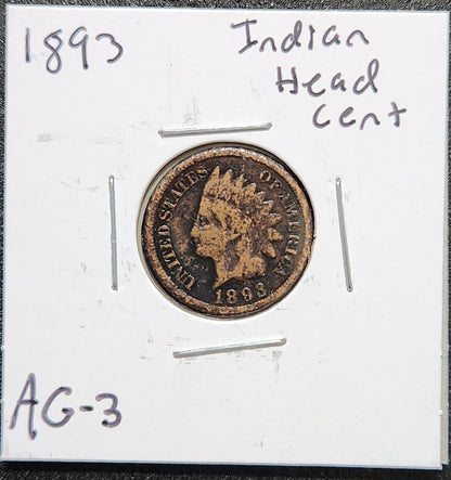 1893 Indian Head Cent AG-3 1395.3 — Obverse