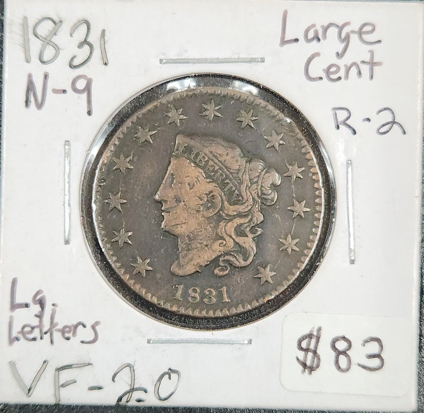 1831 Large Cent Large Leters N-9 R-2 VF-20 80554.20-A — Obverse