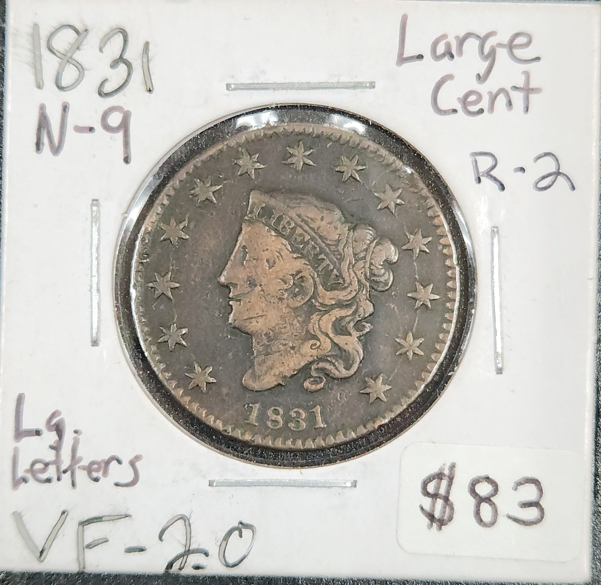 1831 Large Cent Large Leters N-9 R-2 VF-20 80554.20-A — Obverse