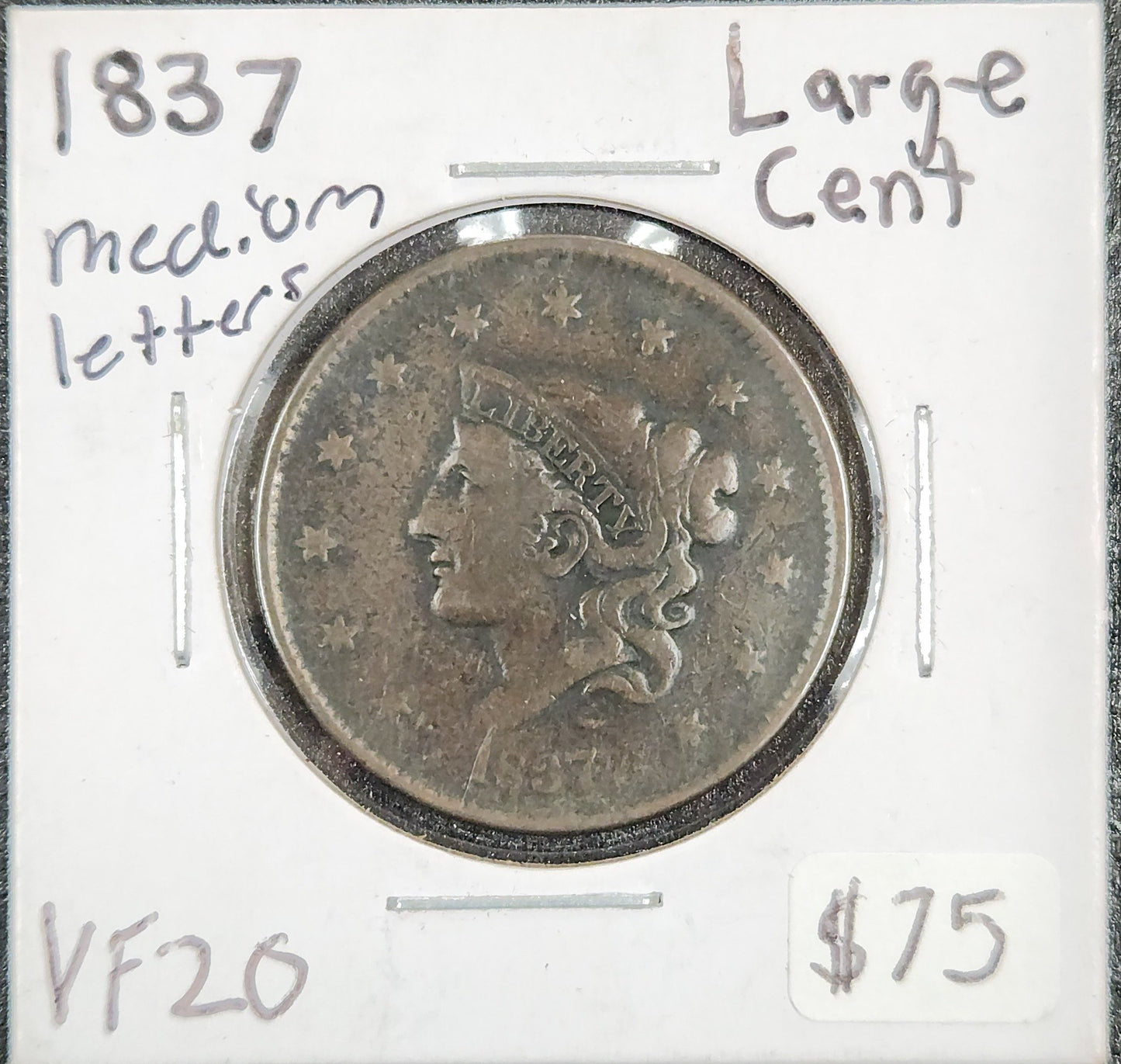 1837 Large Cent Medium Letters VF-20 1036.20-A — Obverse