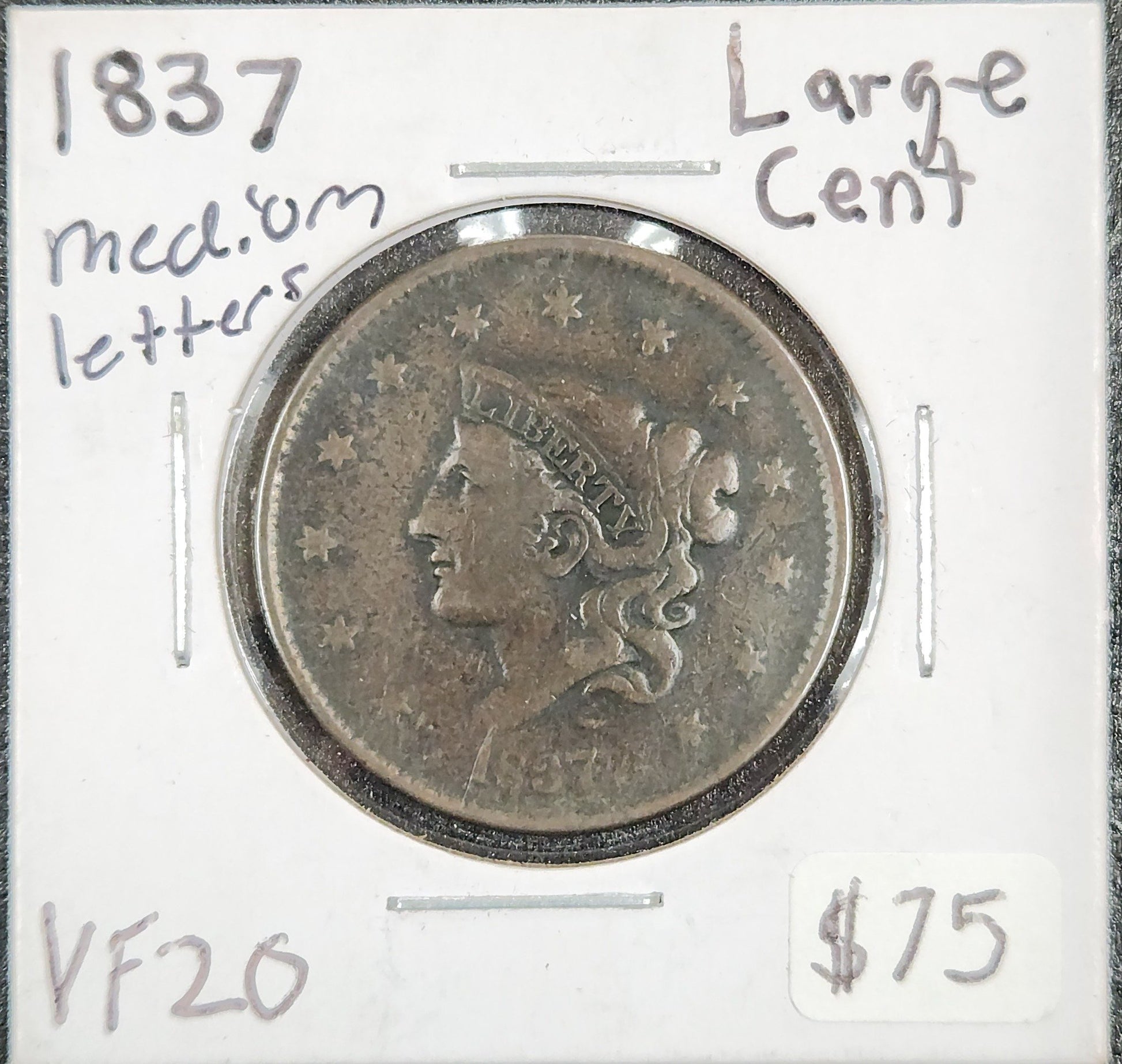 1837 Large Cent Medium Letters VF-20 1036.20-A — Obverse