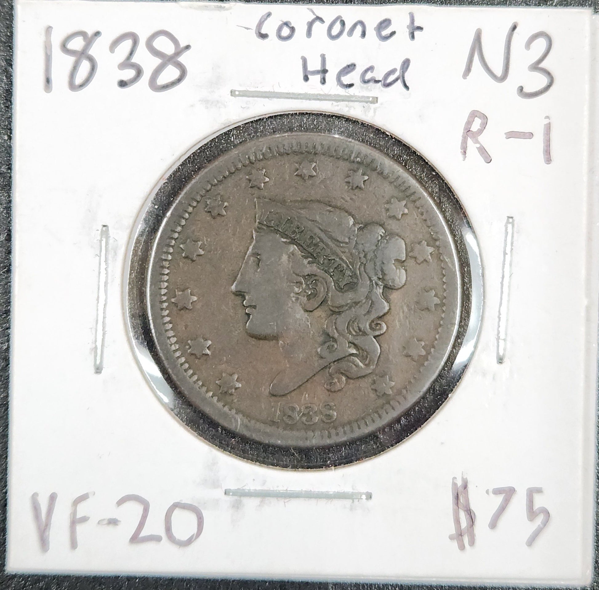 1838 Coronet Head Cent N-3 R-1 VF-20 80743.20-A — Obverse