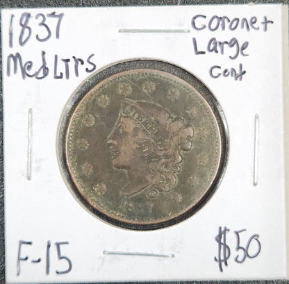 1837 Coronet Head Large Cent Medium Letters F-15 1036.15-A — Obverse