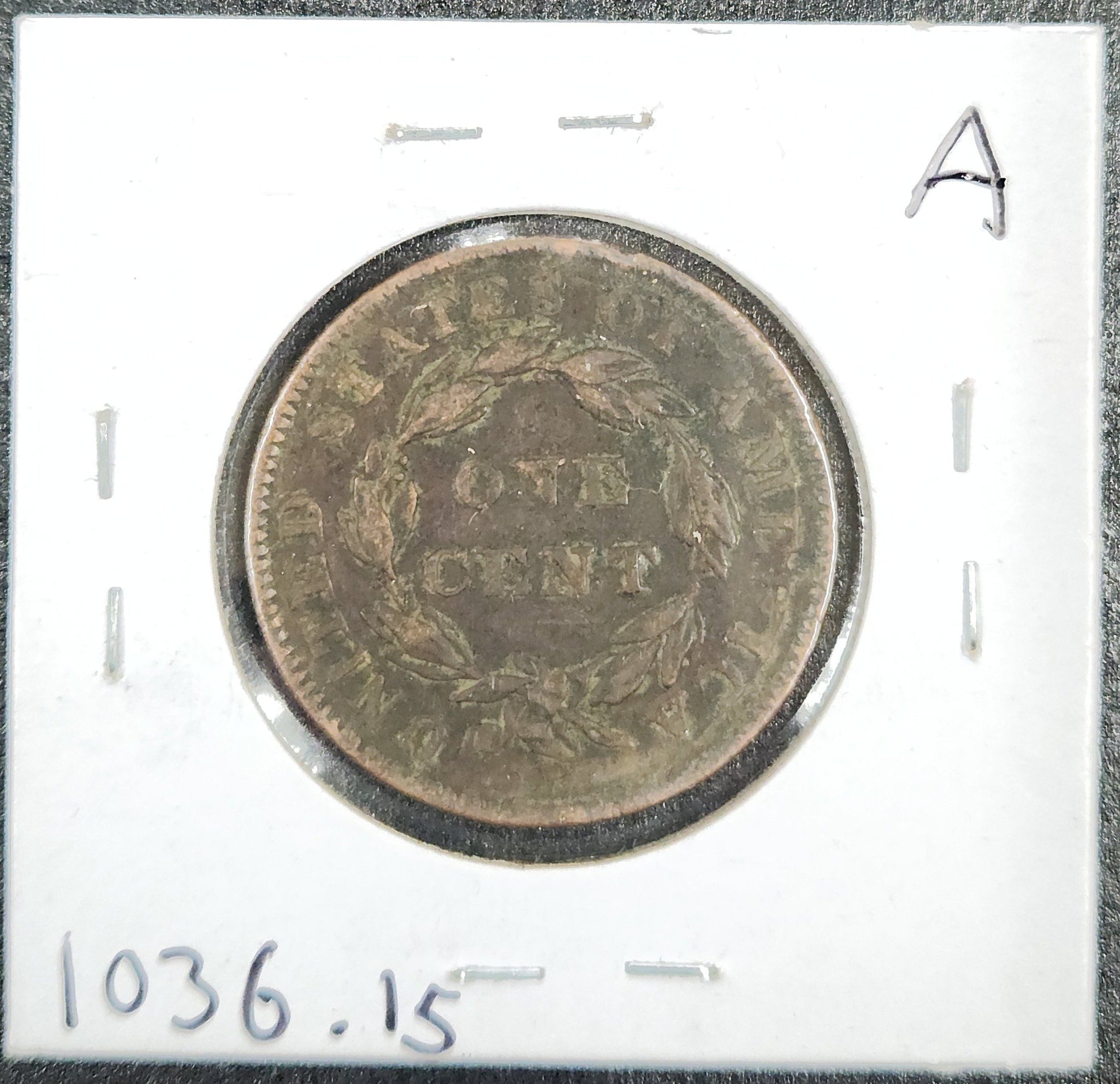 1837 Coronet Head Large Cent Medium Letters F-15 1036.15-A — Reverse