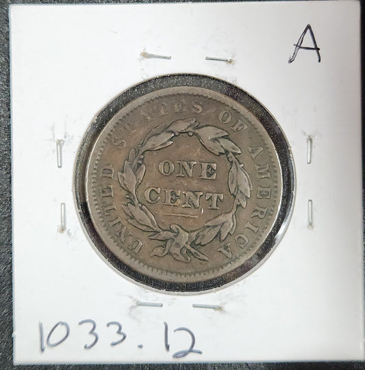 1837 Large Cent Small Letters F-12 1033.12-A — Reverse